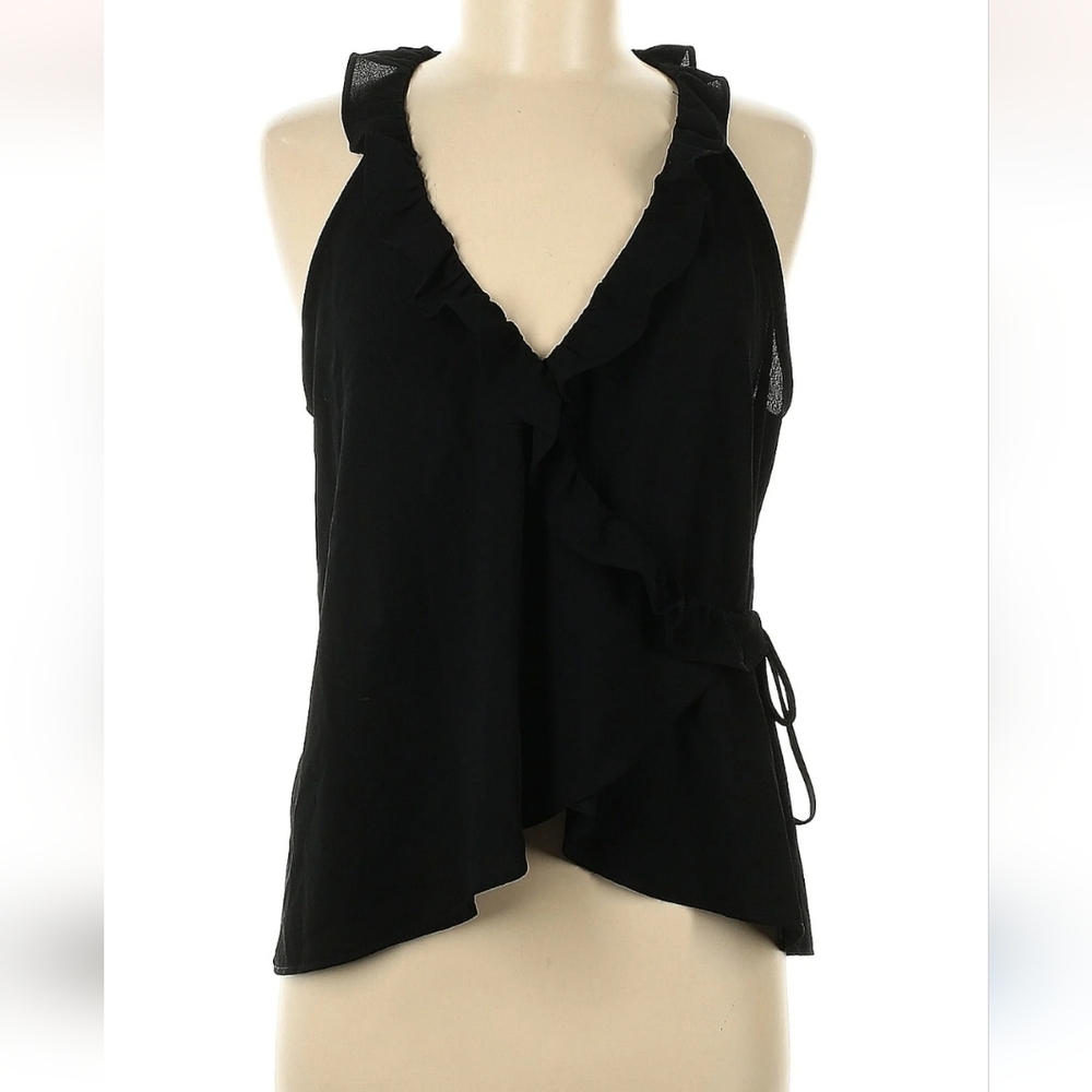 Leith Black Ruffle Wrap Top